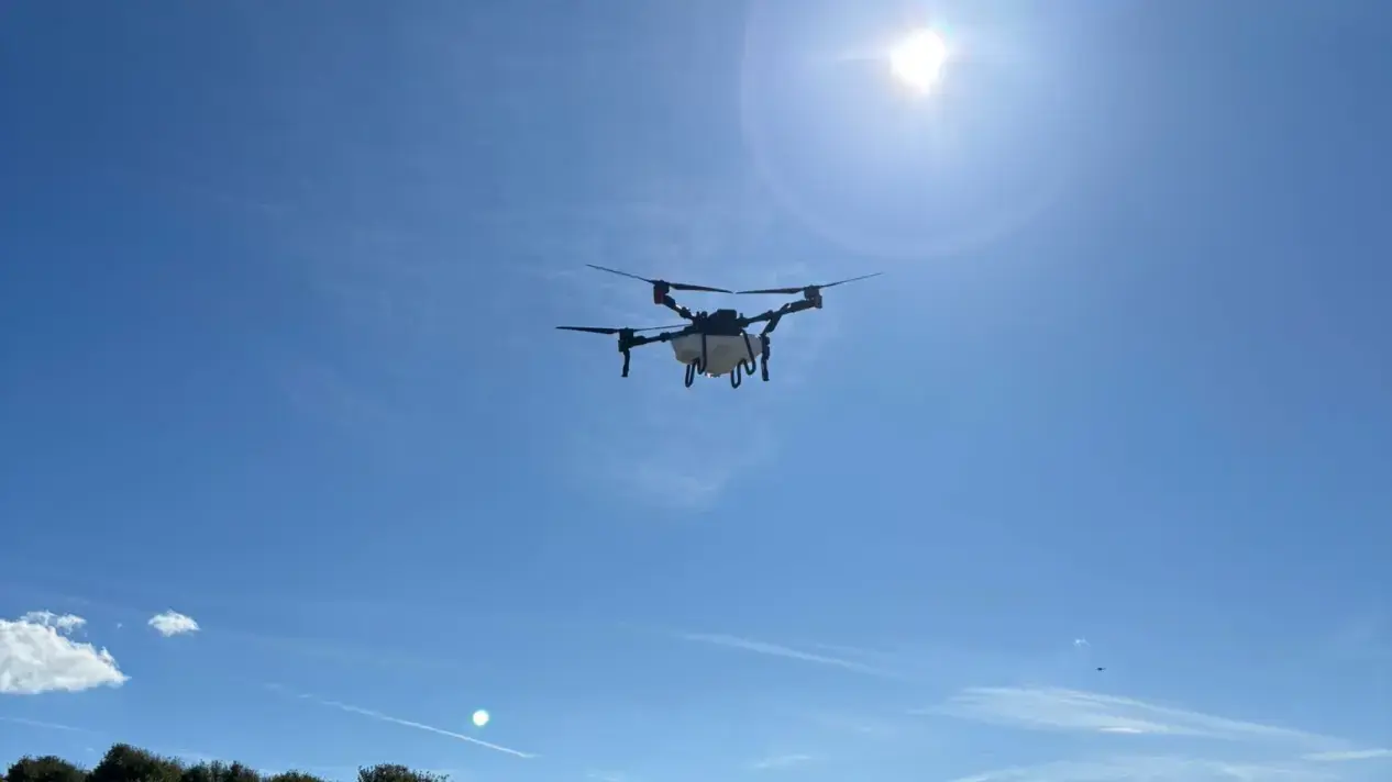 XAG P100 pro drone flies under a hot sun